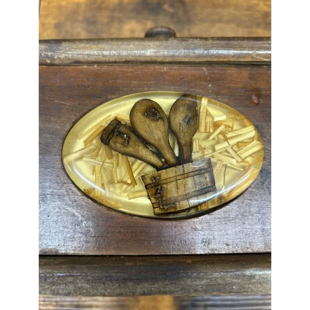 Vintage Wood Recipe Box With Rustic Kitchen Utensil Design